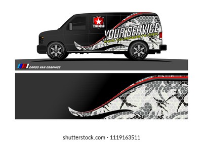 Cargo van Livery graphic vector. abstract racing shape with grunge background design for vehicle vinyl wrap 