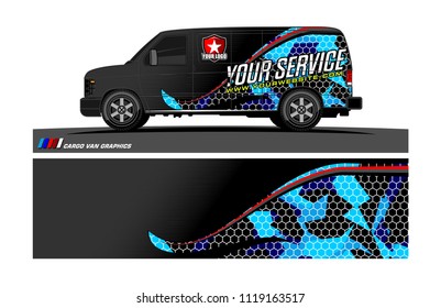 Cargo van Livery graphic vector. abstract racing shape with grunge background design for vehicle vinyl wrap 