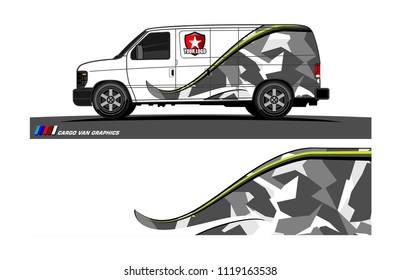 Cargo van Livery graphic vector. abstract racing shape with grunge background design for vehicle vinyl wrap 