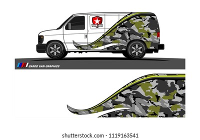 Cargo van Livery graphic vector. abstract racing shape with grunge background design for vehicle vinyl wrap 
