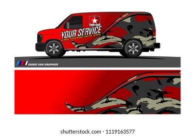 Cargo van Livery graphic vector. abstract racing shape with grunge background design for vehicle vinyl wrap 
