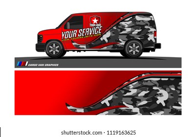 Cargo van Livery graphic vector. abstract racing shape with grunge background design for vehicle vinyl wrap 