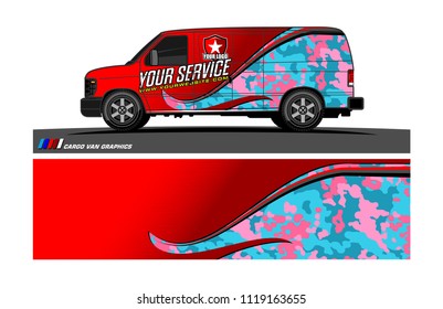 Cargo van Livery graphic vector. abstract racing shape with grunge background design for vehicle vinyl wrap 