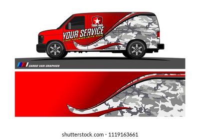 Cargo van Livery graphic vector. abstract racing shape with grunge background design for vehicle vinyl wrap 