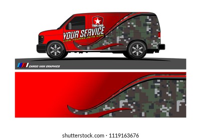 Cargo van Livery graphic vector. abstract racing shape with grunge background design for vehicle vinyl wrap 
