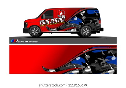 Cargo van Livery graphic vector. abstract racing shape with grunge background design for vehicle vinyl wrap 