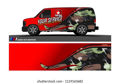 Cargo van Livery graphic vector. abstract racing shape with grunge background design for vehicle vinyl wrap 