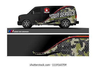 Cargo van Livery graphic vector. abstract racing shape with grunge background design for vehicle vinyl wrap 