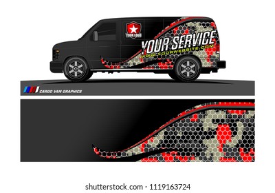 Cargo van Livery graphic vector. abstract racing shape with grunge background design for vehicle vinyl wrap 