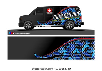 Cargo van Livery graphic vector. abstract racing shape with grunge background design for vehicle vinyl wrap 