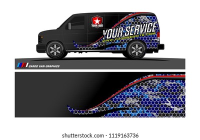 Cargo van Livery graphic vector. abstract racing shape with grunge background design for vehicle vinyl wrap 