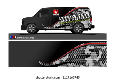 Cargo van Livery graphic vector. abstract racing shape with grunge background design for vehicle vinyl wrap 