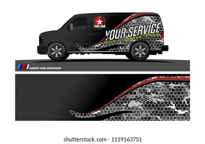 Cargo van Livery graphic vector. abstract racing shape with grunge background design for vehicle vinyl wrap 