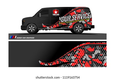 Cargo van Livery graphic vector. abstract racing shape with grunge background design for vehicle vinyl wrap 