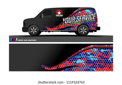Cargo van Livery graphic vector. abstract racing shape with grunge background design for vehicle vinyl wrap 