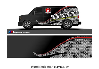Cargo van Livery graphic vector. abstract racing shape with grunge background design for vehicle vinyl wrap 