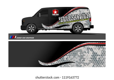 Cargo van Livery graphic vector. abstract racing shape with grunge background design for vehicle vinyl wrap 