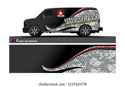 Cargo van Livery graphic vector. abstract racing shape with grunge background design for vehicle vinyl wrap 