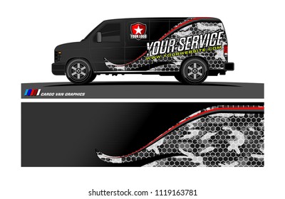 Cargo van Livery graphic vector. abstract racing shape with grunge background design for vehicle vinyl wrap 