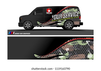 Cargo van Livery graphic vector. abstract racing shape with grunge background design for vehicle vinyl wrap 