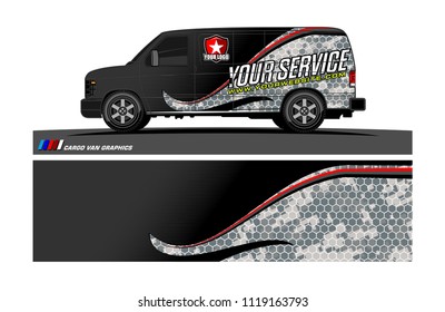 Cargo van Livery graphic vector. abstract racing shape with grunge background design for vehicle vinyl wrap 