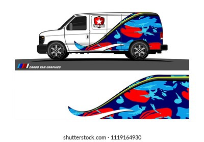 Cargo van Livery graphic vector. abstract racing shape with grunge background design for vehicle vinyl wrap 