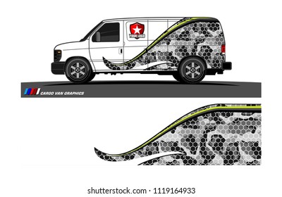 Cargo van Livery graphic vector. abstract racing shape with grunge background design for vehicle vinyl wrap 