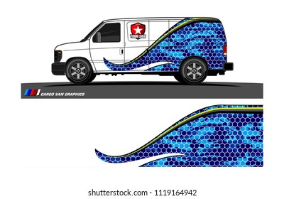 Cargo van Livery graphic vector. abstract racing shape with grunge background design for vehicle vinyl wrap 