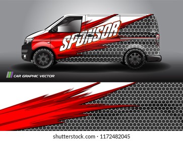 Cargo van Livery graphic vector. abstract racing shape with grunge background design for vehicle vinyl wrap 