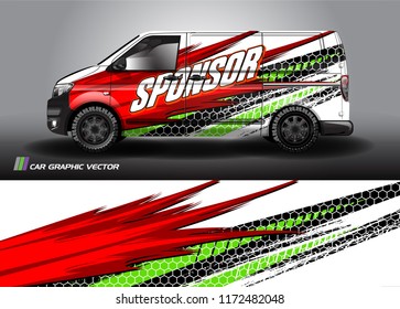 Cargo van Livery graphic vector. abstract racing shape with grunge background design for vehicle vinyl wrap 