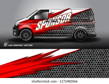Cargo van Livery graphic vector. abstract racing shape with grunge background design for vehicle vinyl wrap 
