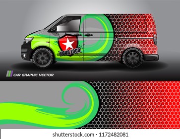 Cargo van Livery graphic vector. abstract racing shape with grunge background design for vehicle vinyl wrap 