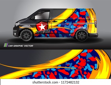 Cargo van Livery graphic vector. abstract racing shape with grunge background design for vehicle vinyl wrap 