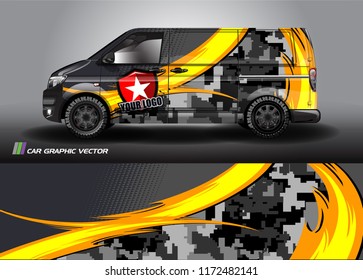 Cargo van Livery graphic vector. abstract racing shape with grunge background design for vehicle vinyl wrap 