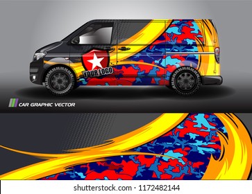 Cargo van Livery graphic vector. abstract racing shape with grunge background design for vehicle vinyl wrap 