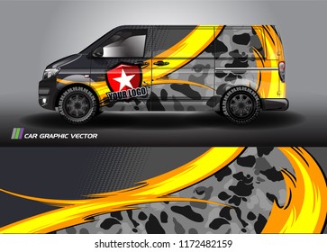 Cargo van Livery graphic vector. abstract racing shape with grunge background design for vehicle vinyl wrap 