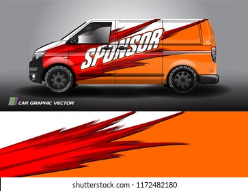 Cargo van Livery graphic vector. abstract racing shape with grunge background design for vehicle vinyl wrap 