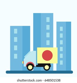 Cargo van on city background
