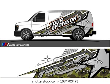 cargo Van racing graphic. abstract star shape with grunge background design for vehicle vinyl wrap