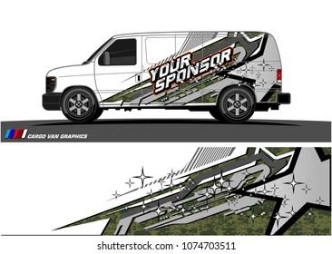 cargo Van racing graphic. abstract star shape with grunge background design for vehicle vinyl wrap