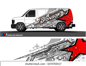 cargo Van racing graphic. abstract star shape with grunge background design for vehicle vinyl wrap