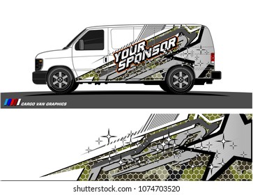 cargo Van racing graphic. abstract star shape with grunge background design for vehicle vinyl wrap