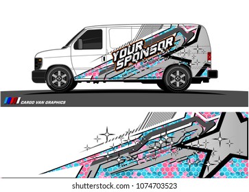 cargo Van racing graphic. abstract star shape with grunge background design for vehicle vinyl wrap