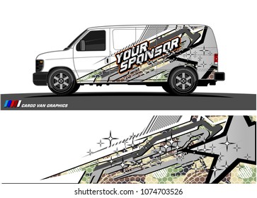 cargo Van racing graphic. abstract star shape with grunge background design for vehicle vinyl wrap
