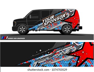cargo Van racing graphic. abstract star shape with grunge background design for vehicle vinyl wrap