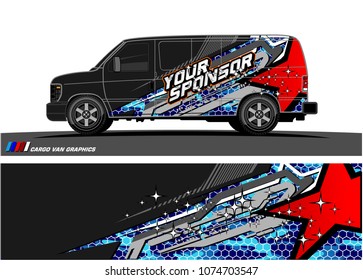 cargo Van racing graphic. abstract star shape with grunge background design for vehicle vinyl wrap