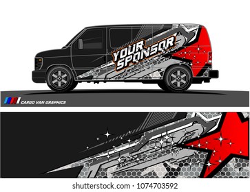 cargo Van racing graphic. abstract star shape with grunge background design for vehicle vinyl wrap