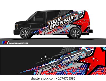 cargo Van racing graphic. abstract star shape with grunge background design for vehicle vinyl wrap