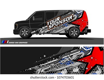 cargo Van racing graphic. abstract star shape with grunge background design for vehicle vinyl wrap