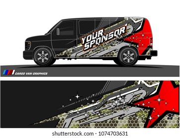 cargo Van racing graphic. abstract star shape with grunge background design for vehicle vinyl wrap